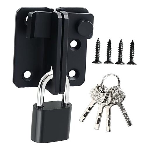 Flip Latch Gate Latches Set with Padlock,Slide Bolt Large Size Matte Black
