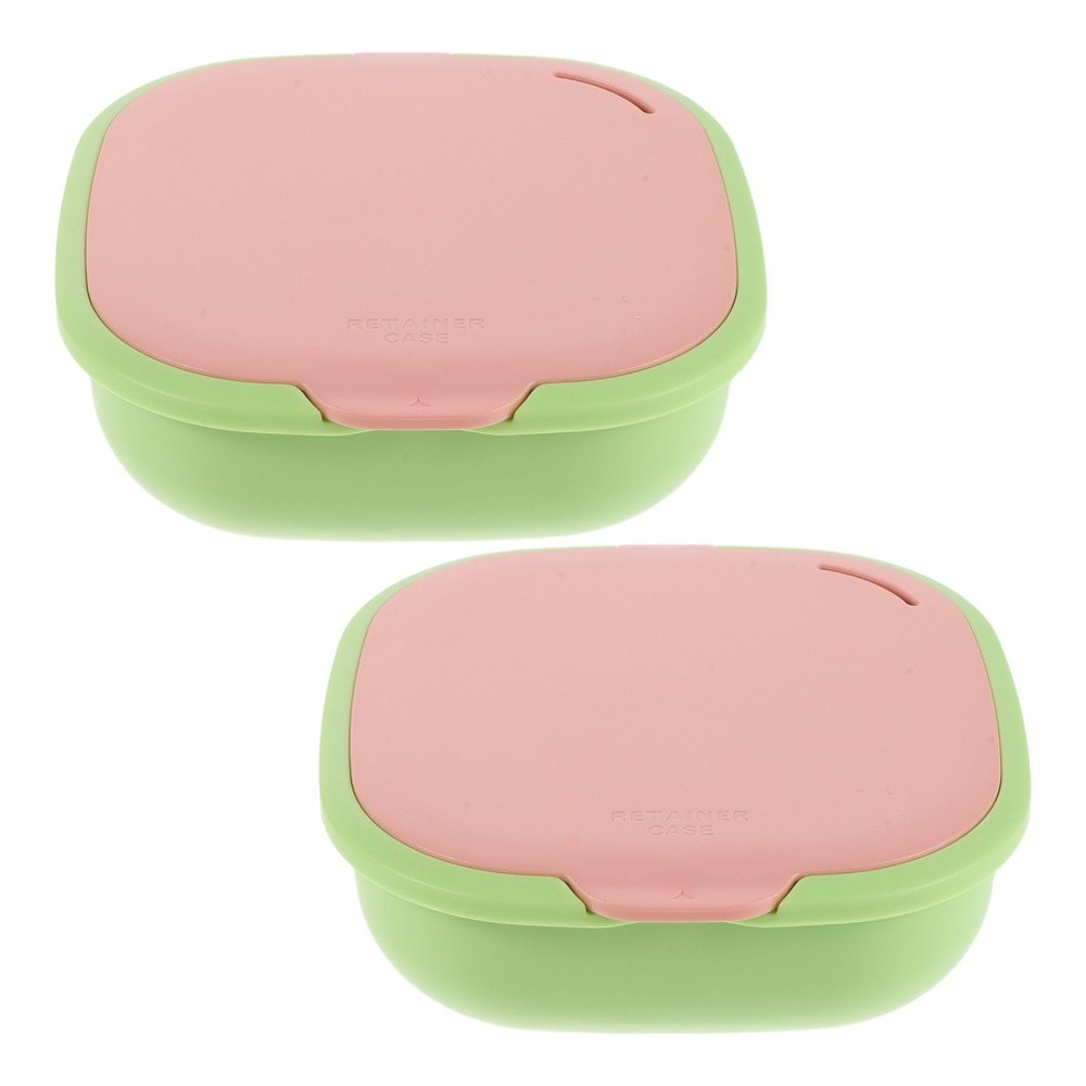 2 Pcs Dentures Protector Case Cute Slim Retainer Aligner with Mirror