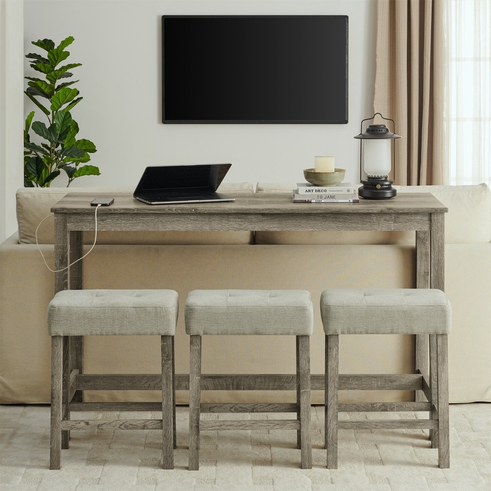 4 Piece Bar Table Set Counter Height Kitchen Pub Table with 3 Bar Stools