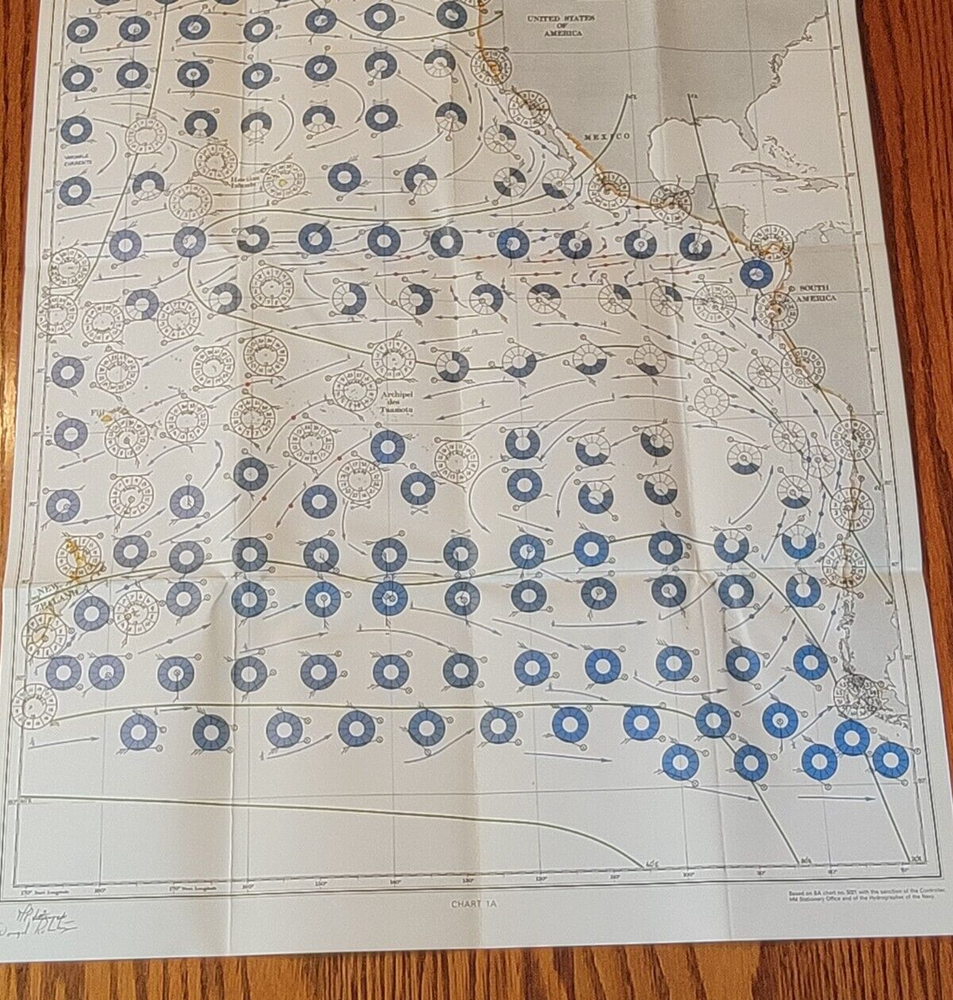 Vintage Hydrographic US Navy Pilot Chart / Atlantic & Eastern Pacific Oceans Map