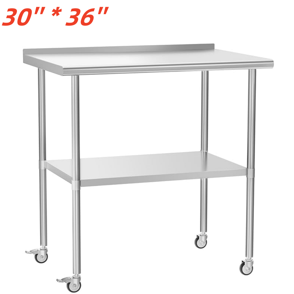 Stainless Steel Kitchen Restaurant Work Prep Table w/ Backsplash & Casters NSF