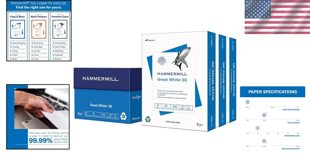 Eco-Friendly Copier Paper - 1500 Sheets, 92 Brightness