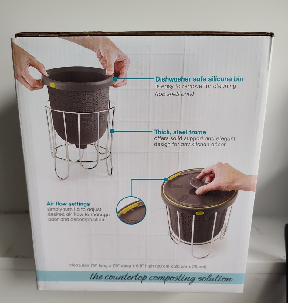 Polder Countertop Compost Bin, Grey - NEW