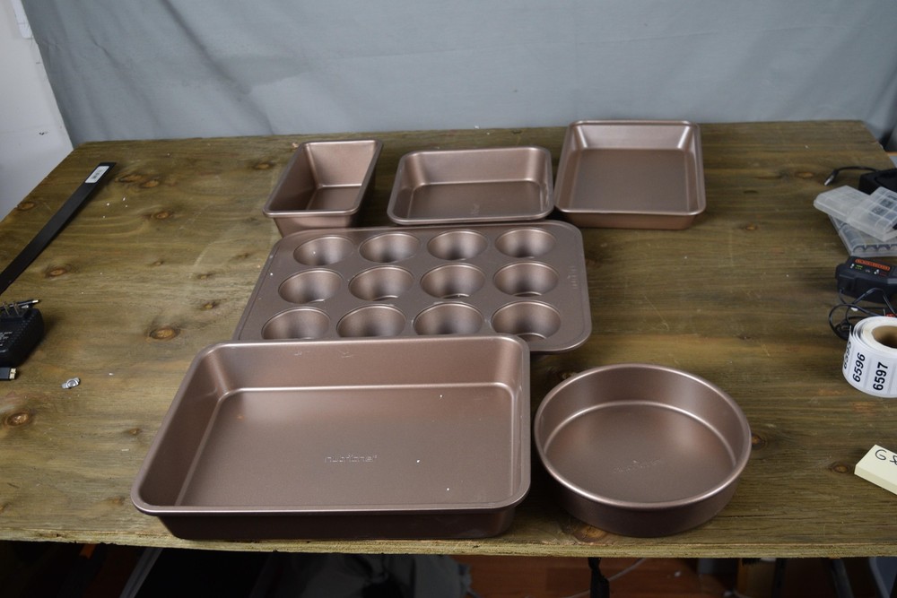 Nonstick Bakeware Set 7 Piece Muffin Loaf Round Square Rectangular Pans Bronze