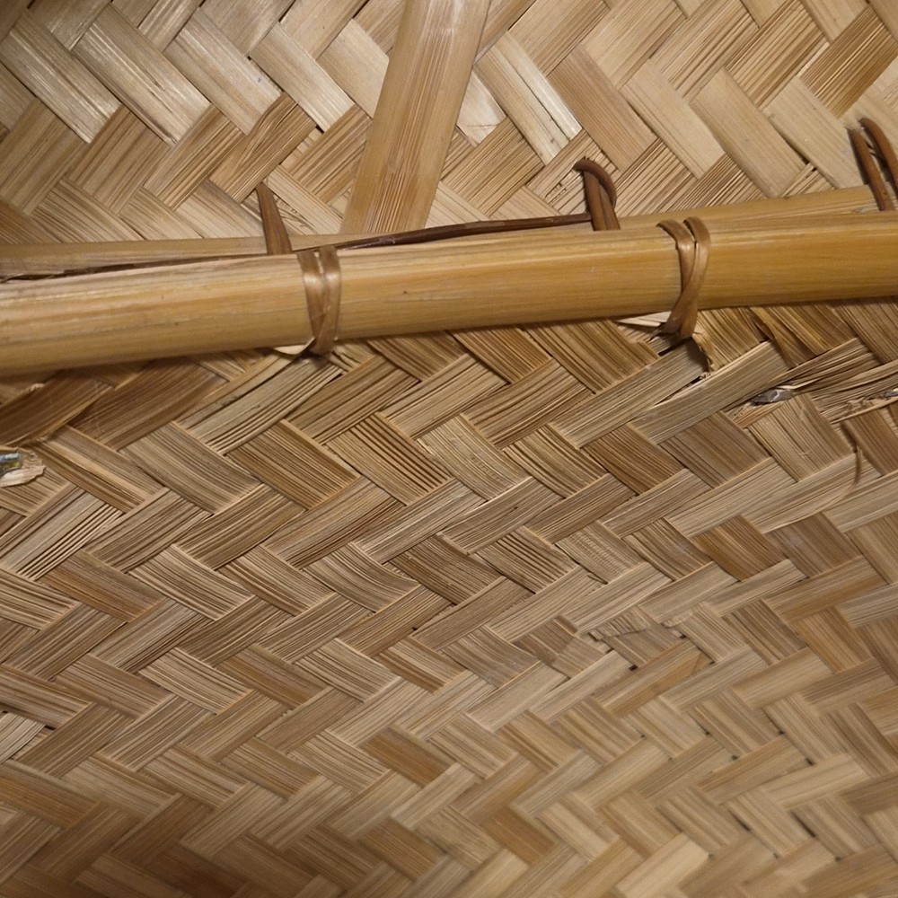 Bamboo Rectangular Lidded Basket with Handle, Brown, Handmade, Indoor Use