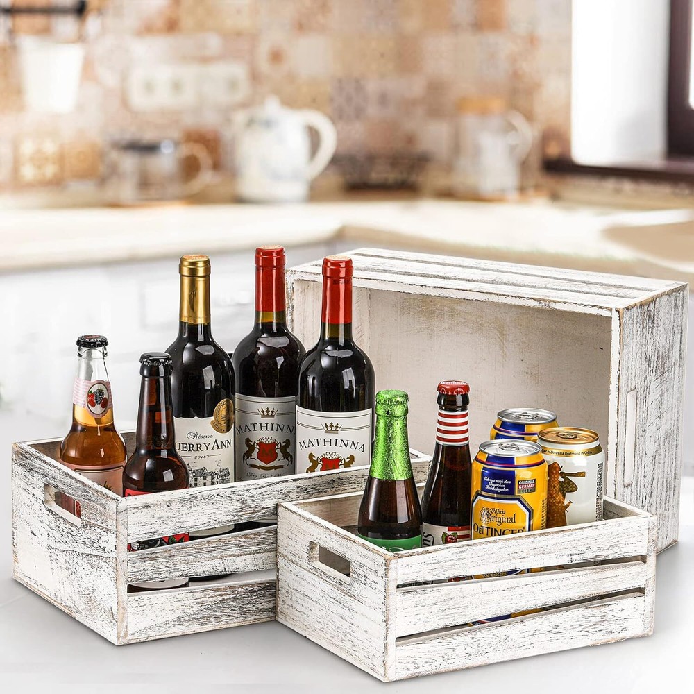 AVLA 3 Pack Wooden Storage Crates, Rustic Nesting Container Bin with...