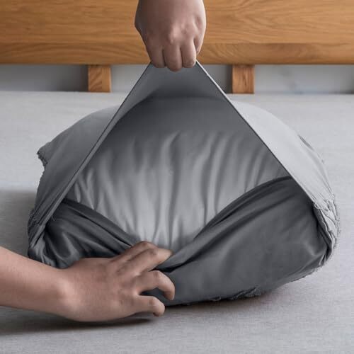 2 Pack Grey Pillowcases Standard Size, Soft Standard(20"×26") 01 - Grey - Grid