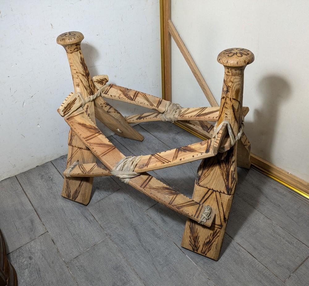 Vintage Rustic Hand Carved Camel Saddle Foot Stool
