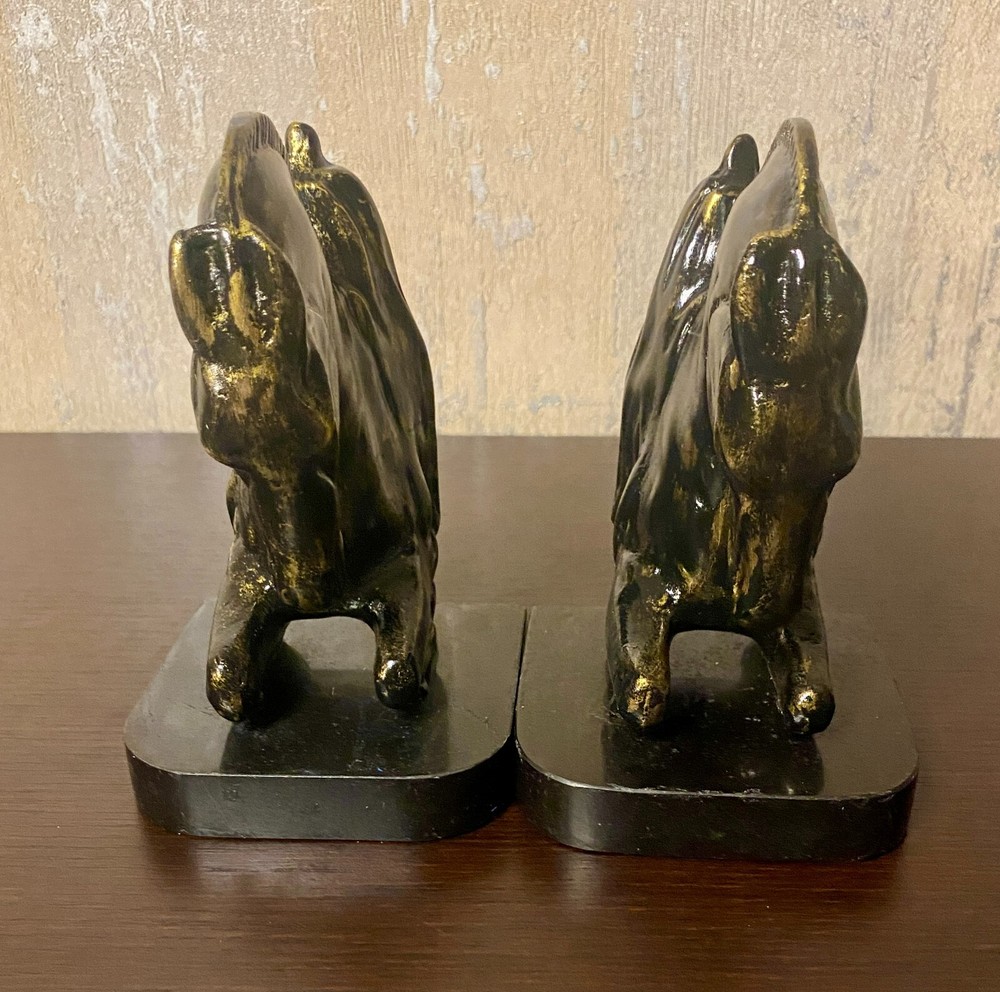 Pair Brass and Marble Horse Bookends