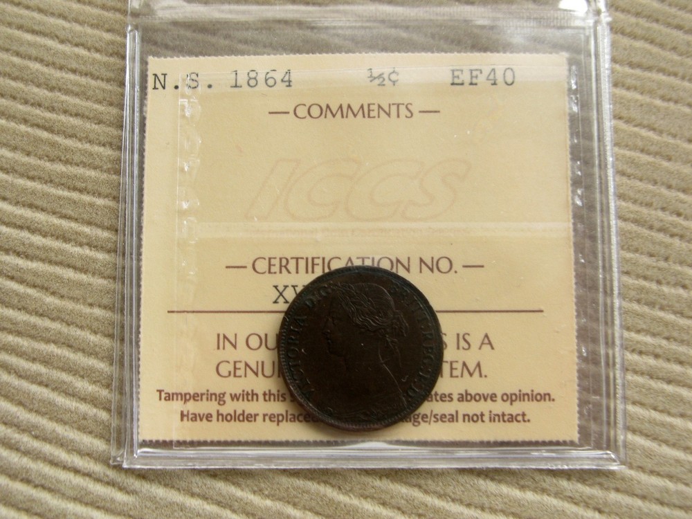1864 Nova Scotia Half Cent  - ICCS EF40