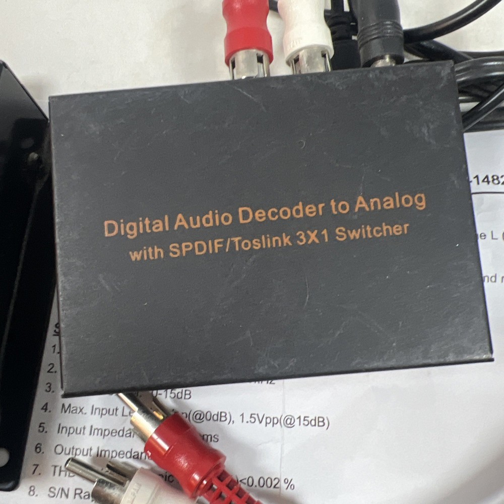 Digital to Analog Audio Decoder 3 Port Optical SPDIF Toslink & MCM Cust. Preamp