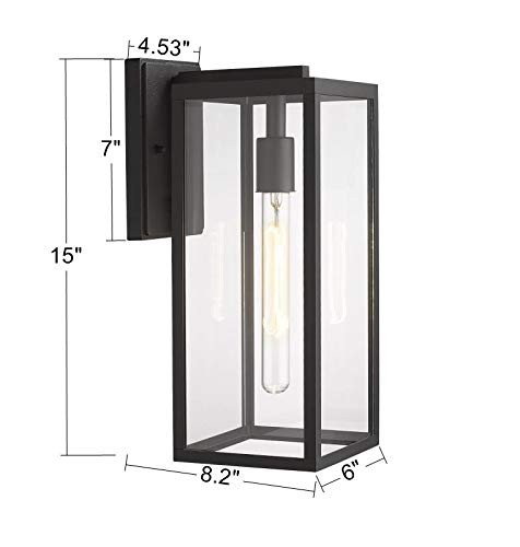 Outdoor Wall Lantern, 15"1-Light Exterior Wall Sconce Light 2 Pack Black