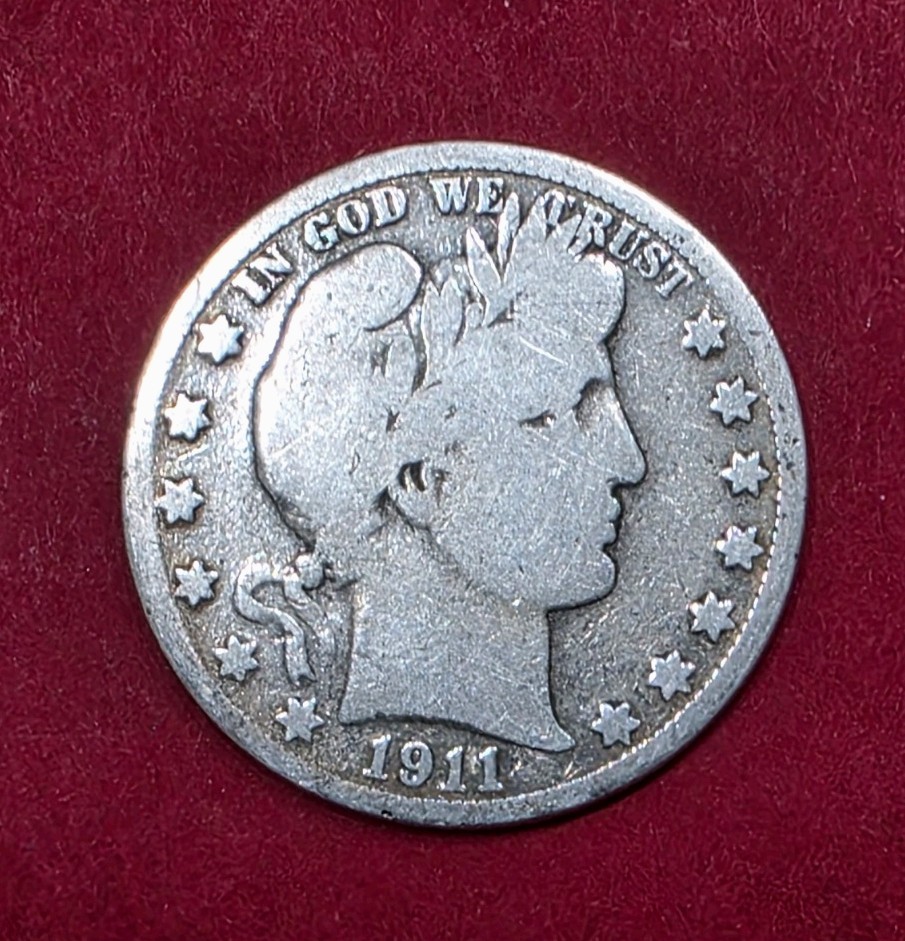 1911-S S/S Barber Half Dollar Rpm, Die Gouges On Reverse, G-06 Condition.