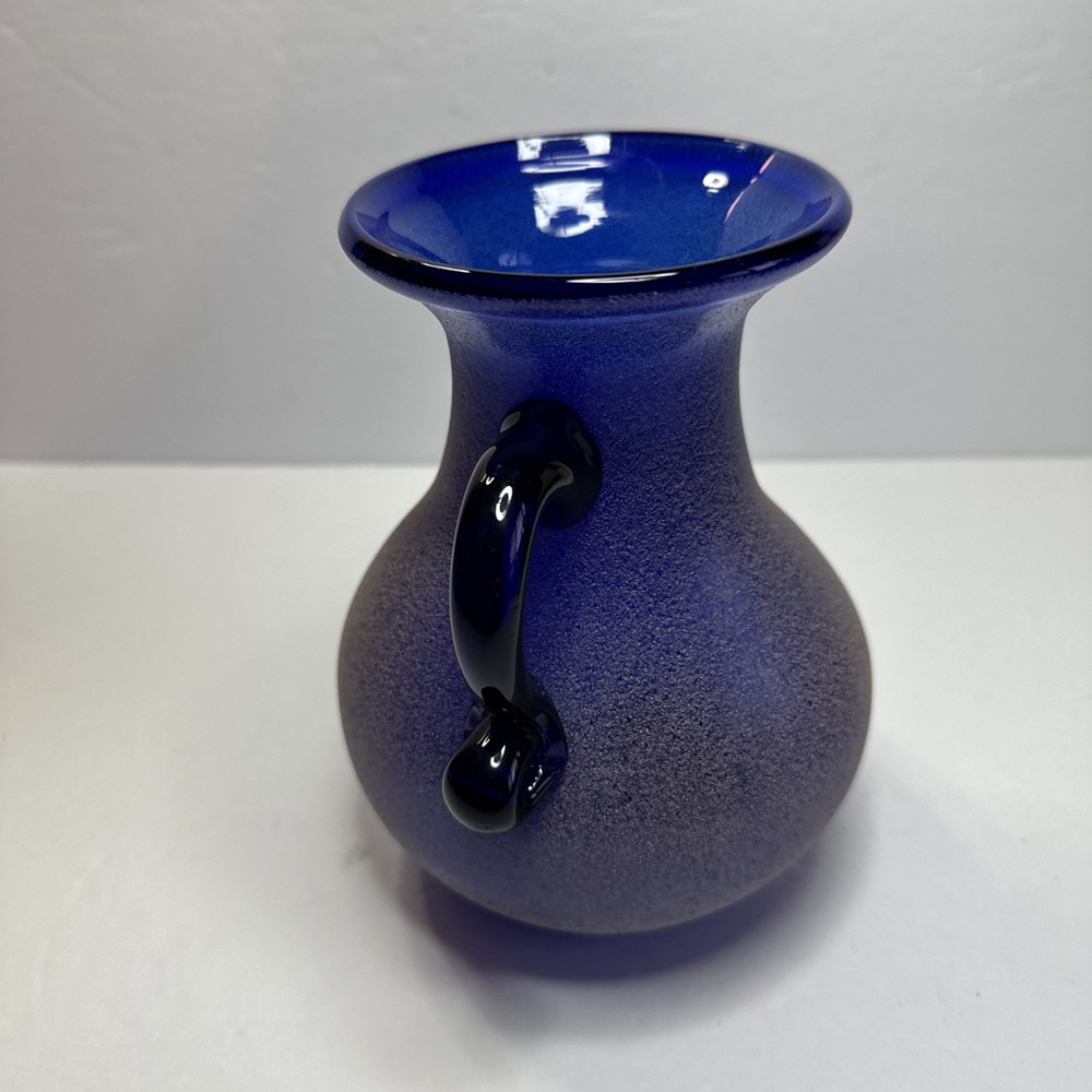 Cobalt blue pitcher/ Vase with textured finish decorative handle