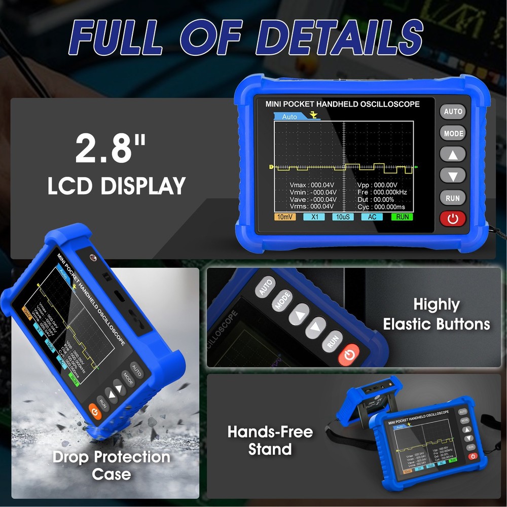 HoldPeak Handheld Oscilloscope, 2.5MS/s Sampling Rate,500KHz Bandwidth, 2.8" LCD