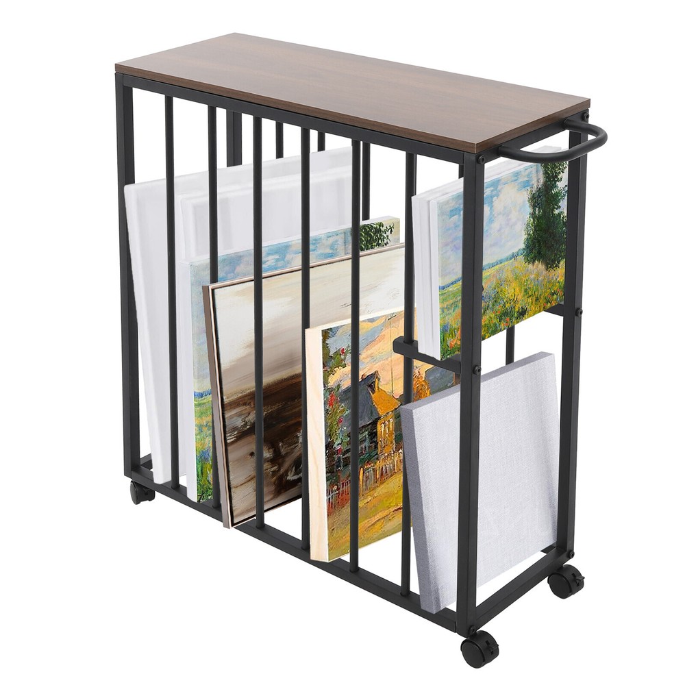 Black Painting Drying Rack with Storage, 4 Wheels for Easy Mobility