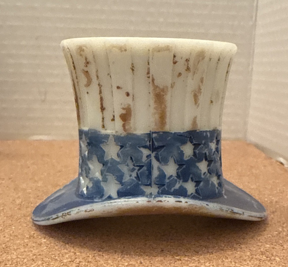 Antique Uncle Sam Hat Milk Glass Candy Container