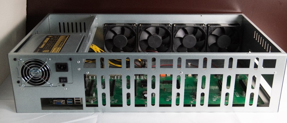 8 GPU Crypto Mining Rig 2000W PSU No GPUs Closed Case Intel Processor 4GB RAM