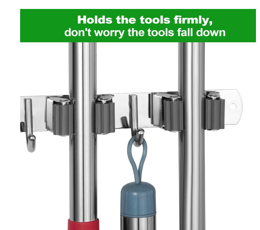 Wall-mounted tool racks 5 Racks & 4 Hooks Mop Broom Holder Wall Mount
