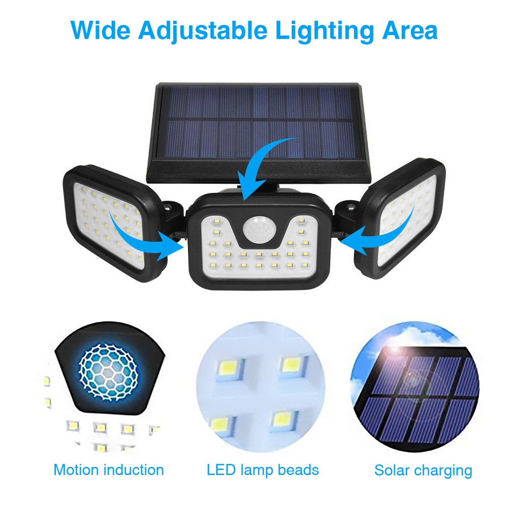 Solar Lamp Security Lights Motion Sensor 3 Head 6000LM Adjustable Flood Lights