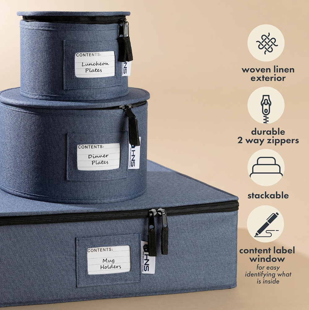 Denim Blue Hard Shell Storage Containers Set for Dinnerware - Service for 12