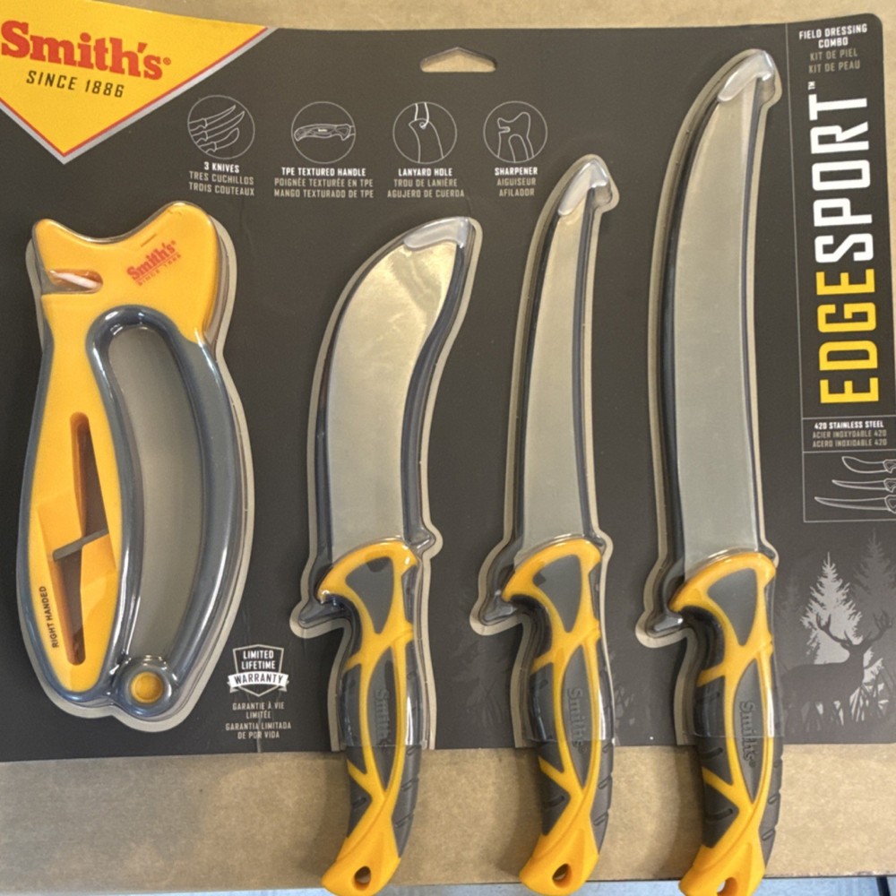 Smith's EdgeSport Game Processing Set 4 Tools 420 Stainless Steel Yellow Gray
