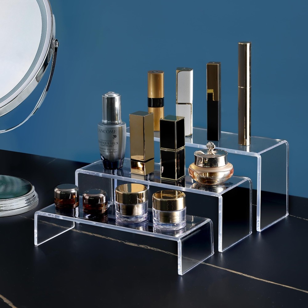 Display Risers, 6 Pcs(7.9”L~8.3”L~8.7”L) Rectangular Clear Acrylic Showcase C...