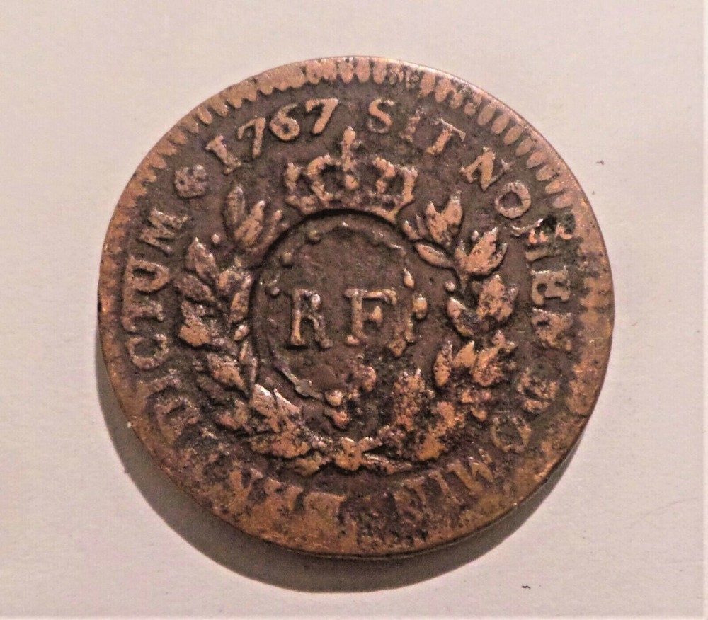 Faench Colonial coin Sou 1767 Counterstamp RF