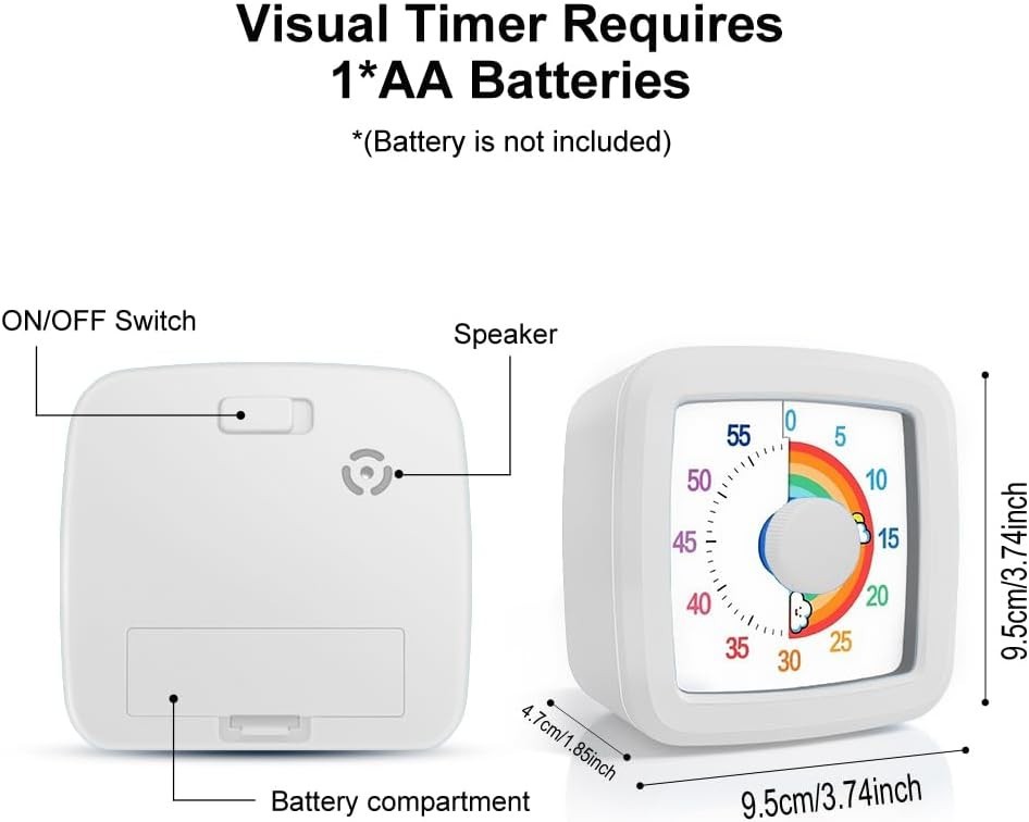Rainbow Visual Timer for Kids, 60 Minute Silent Countdown Clock with Color Disk