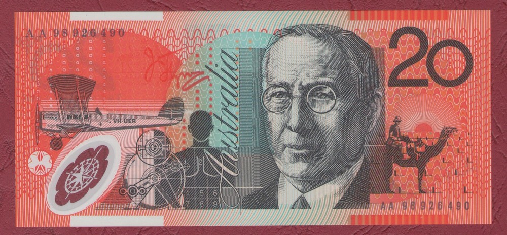 AUSTRALIAN BANKNOTE $20 TWENTY DOLLARS 1998 FIRST PREFIX AA98 UNC