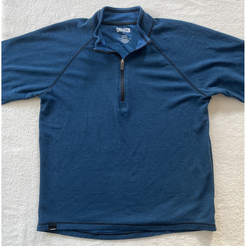 Duluth Trading Co Pullover Mens L Blue Polartec Power Grid Wool Blend 1/4 Zip