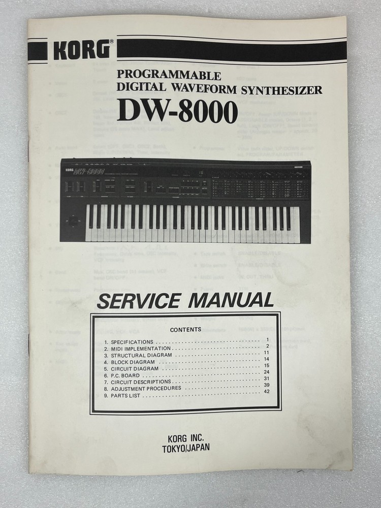 Korg DW-8000 Service Manual Original Programmable Digital Synthesizer