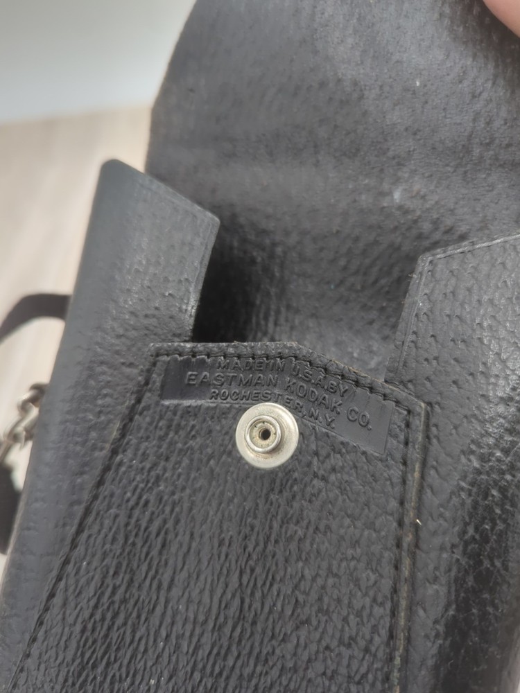 Antique Kodak Camera Bag Black Leather 7" Long