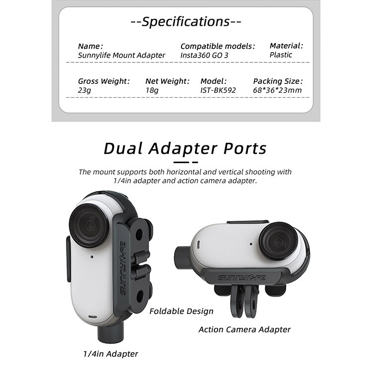 Mount Adapter Support Horizontal and Vertical Shooting Camera for Insta GO 3
