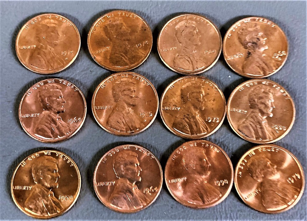 # C2573   U.S. LINCOLN  CENT  COINS,    12 DIFFERENT DATES  Unc.