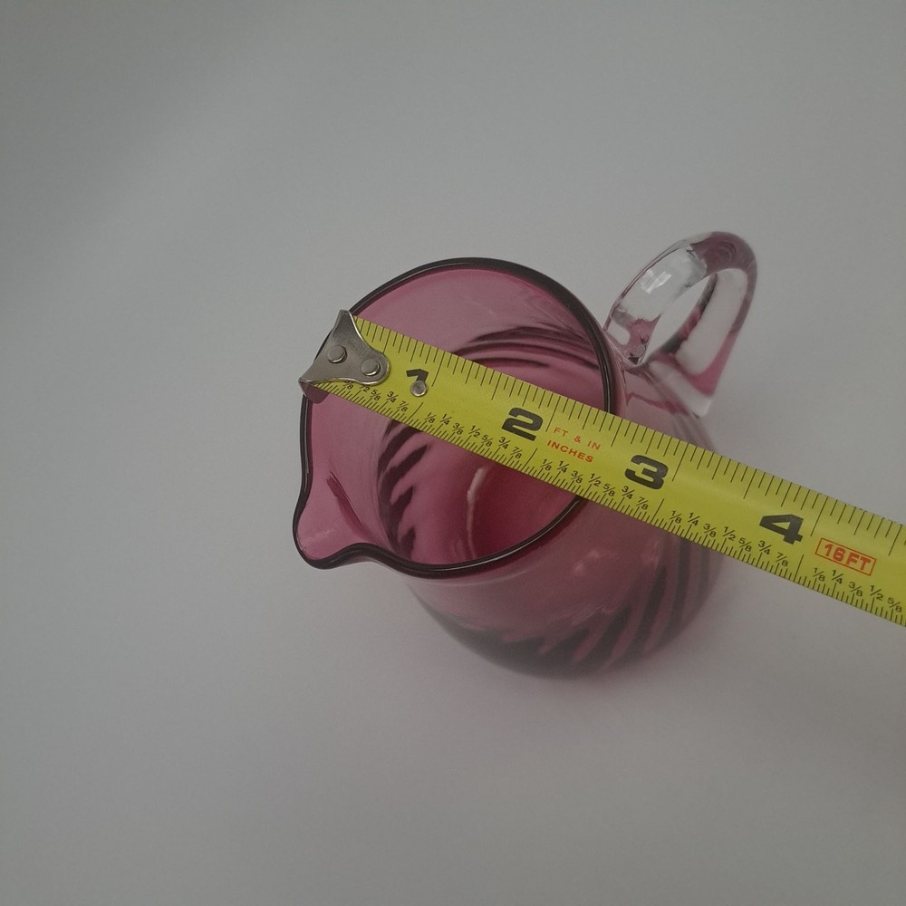 Hand Blown Pilgrim Cranberry Glass Pitcher Applied Clear Handle