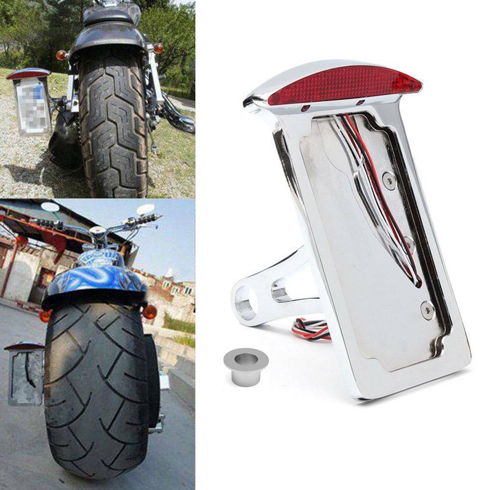 Chrome Motorcycle Side Mount License Plate Holder Bracket w/ LED Tail Light