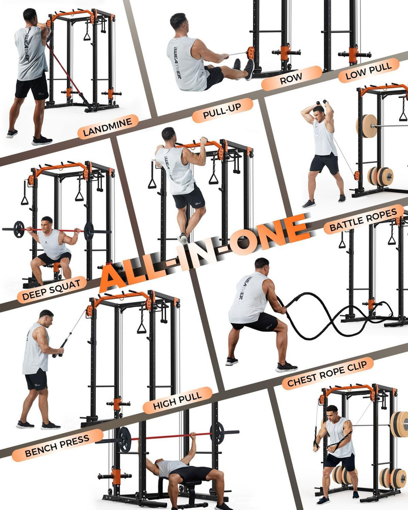 Power Cage, Power Rack with Cable Crossover System, 2000LBS Squat Rack with LAT