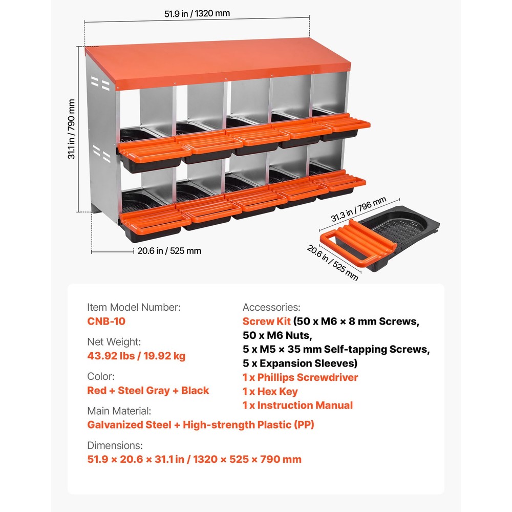 Uimoso 2-Tier Chicken Nesting Boxes with 10 Compartments for Egg Collection