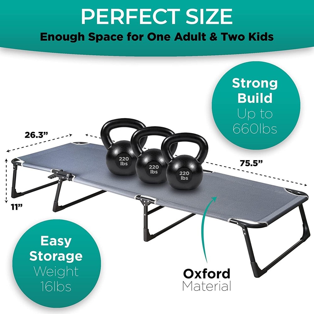 Zone Tech Camping Cot & Cot Mattress Pad Adjustable 4 Position Portable Folding