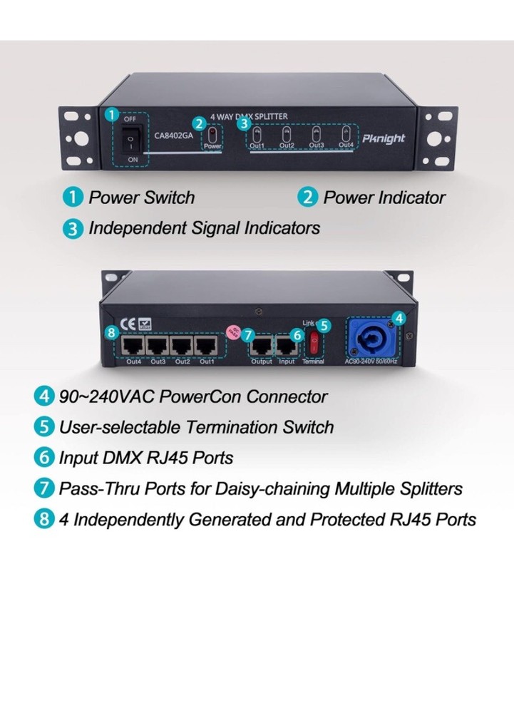 Pknight DMX 4 Way RJ45 Splitter