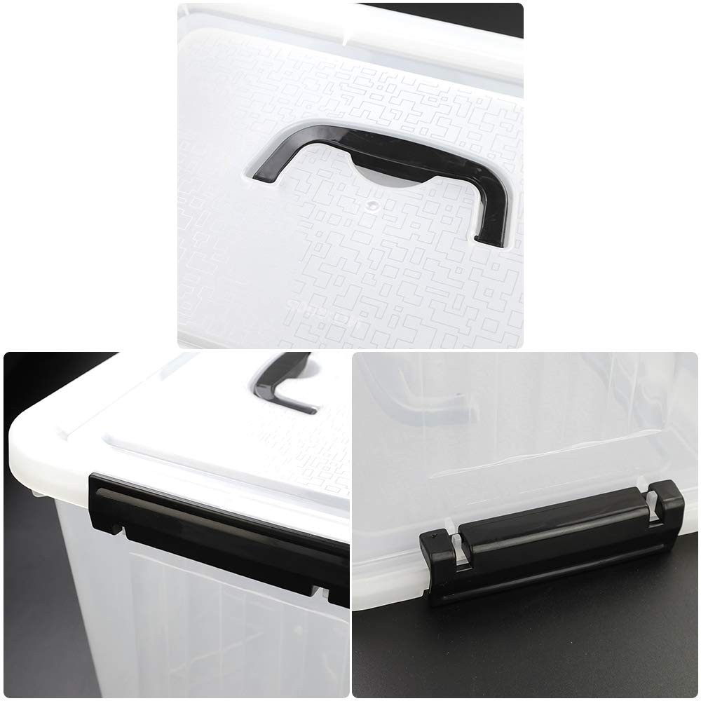 Plastic Latching Storage Box 12 Quart Clear Lidded Bin Black Handle 1 Pack