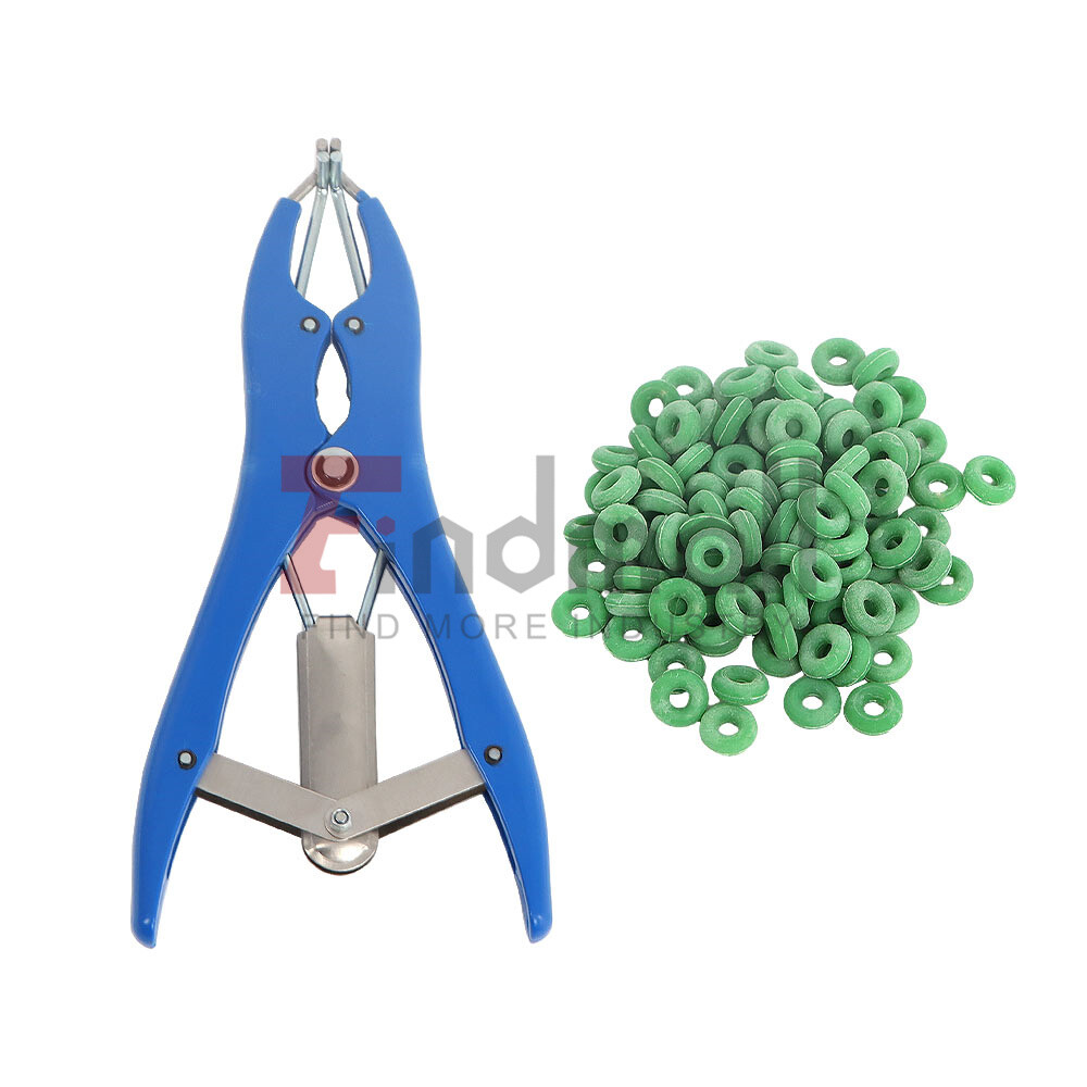 100 Rubber Rings & High-Quality Plastic Livestock Castration Elastrator Pliers
