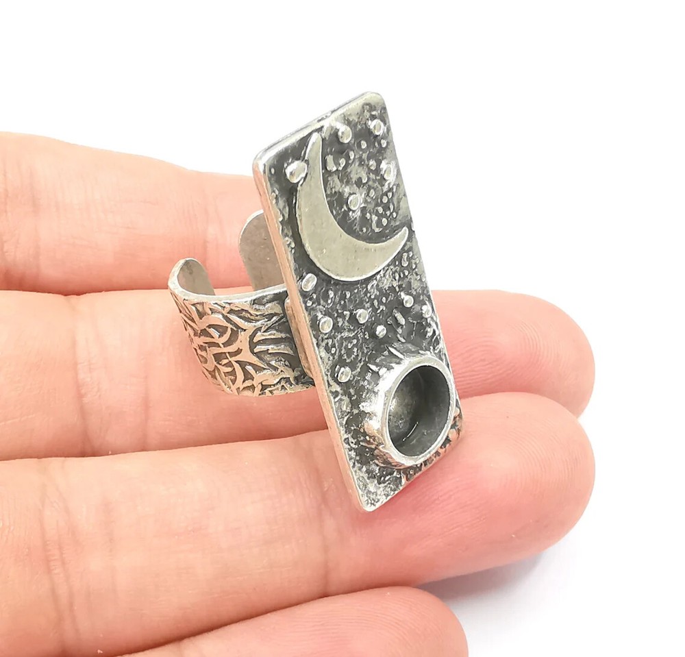 Sky Crescent Moon Ring Blank Setting Cabochon Mounting Adjustable Resin Base