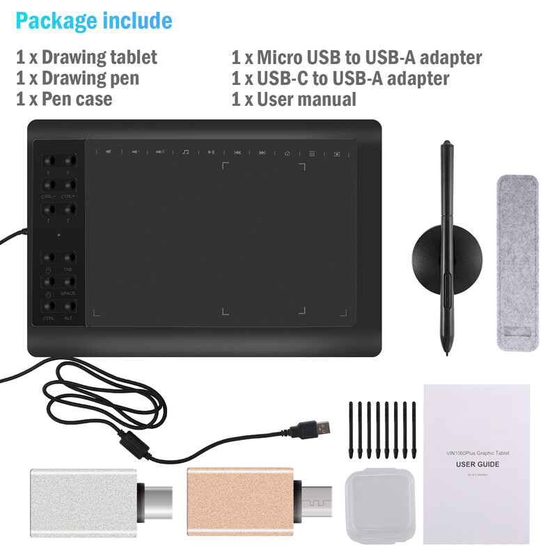 Digital Graphic Drawing Tablet w/ Battery-free Pen for Mac, Windows PC & Android