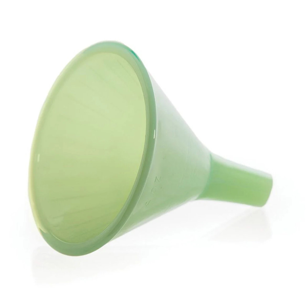 Jadeite glass funnels by Mosser Glass