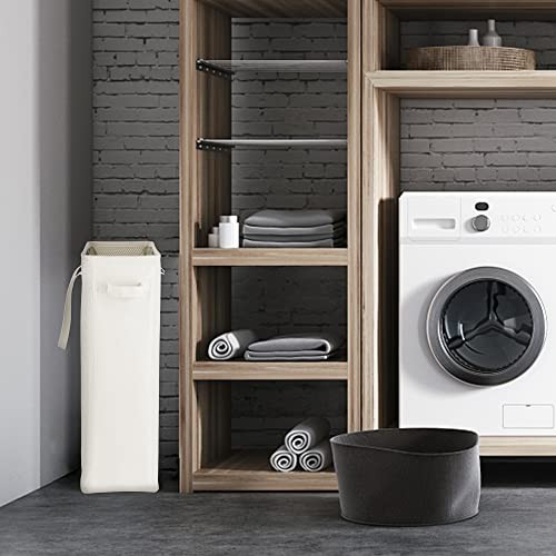 Slim Laundry Hamper Handles Collapsible Laundry Basket Thin Dirty Beige