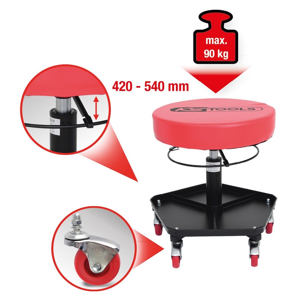 KS TOOLS workshop stool, height adjustable workshop seat, swivel chair, stool