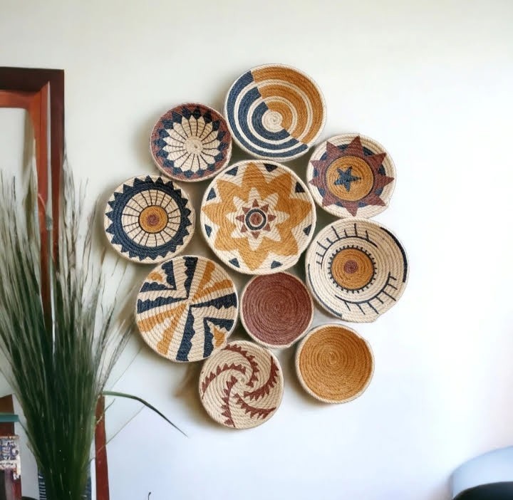 Natural Wicker Wall Decor Set – Handmade Boho Wall Baskets Bohemian Wall Decor