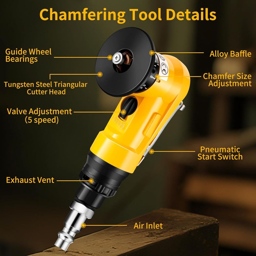 2 in 1 Pneumatic Chamfering Tool - Mini Air Chamfer Tool for C & R Deburring, 45